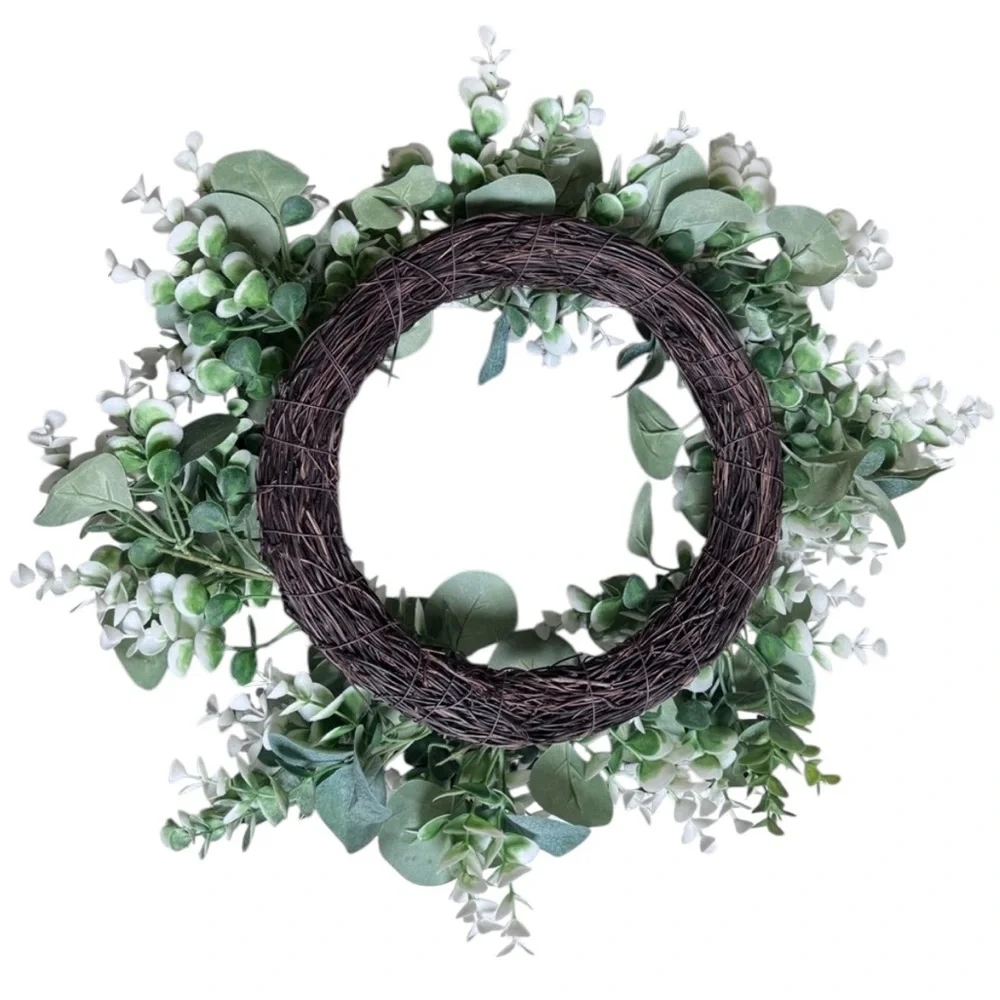 Green and White Faux Wreath- 10”